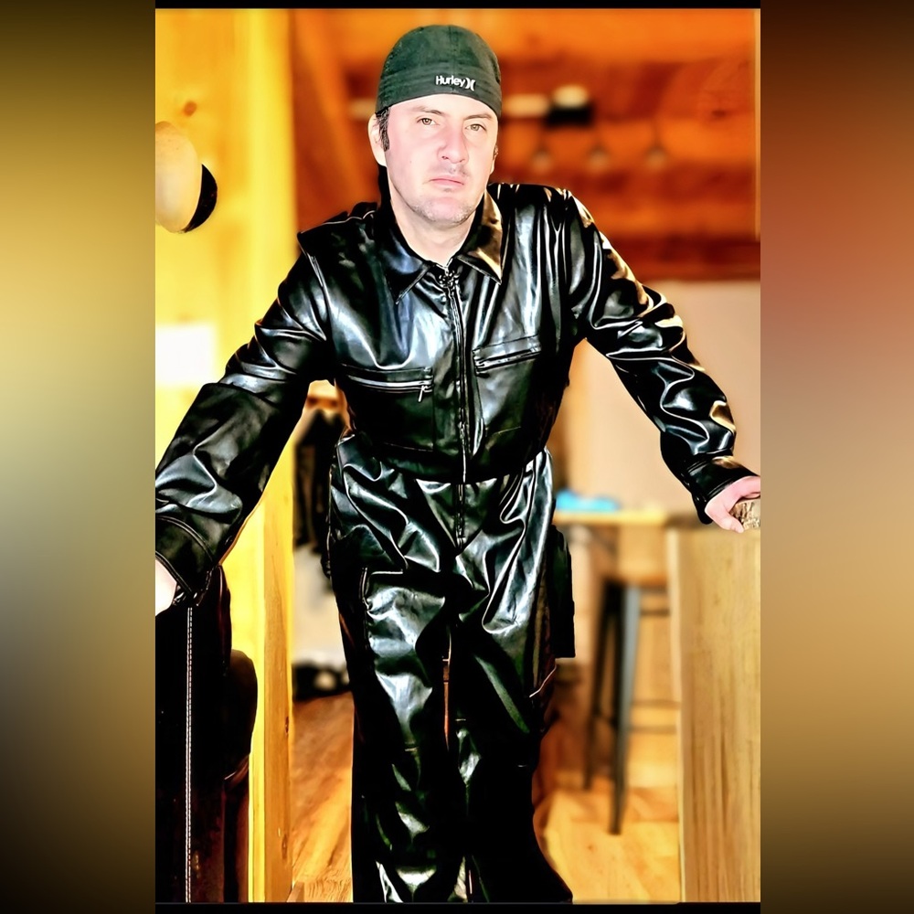 Black baggy leather jumpsuit